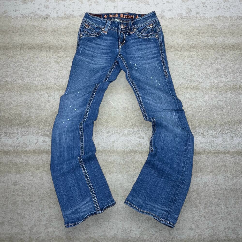 Vintage Y2K Rock Revival Jeans Womens 26 Flared Bootcut Bell Bottoms Medium Wash - Picture 2 of 4